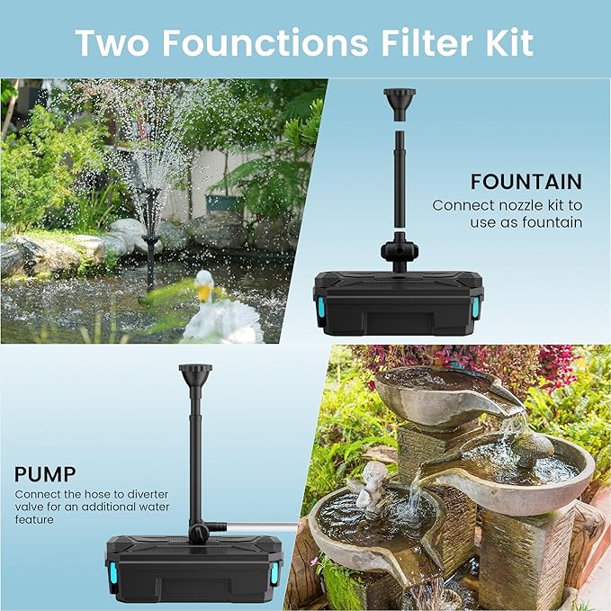 POPOSOAP Pond Filter Pump Fountain Kits with UV Clarifier, 660GPH/40W Pond Pump and Filter Kit for Outdoor Ponds Clearing Koi Pond Garden Fish Tank Aquarium Water Features