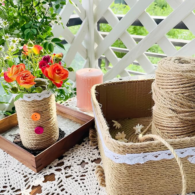 XSEINO 1800 Feet Natural Jute Twine Strong Garden Twine Rope for Arts Crafts Gift Wrapping Gardening Tomato Climbing Plant Tie Floristry Packing Decor