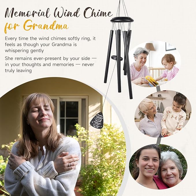 Memorial Gifts for Loss of Grandma, 25''Memorial Wind Chimes of Sympathy Gifts for Loss of Grandma,Condolence/Bereavement/Remembrance Gift,Windchimes in Memory,Funeral Decor for Garden Outside,Black