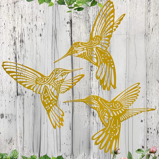 Metal Hummingbird Outdoor Wall Art Decor-Colorful Birds Wall Decorations Hanging Decor Ornaments-Modern Abstract Silhouette Wall Sculpture for Kitchen Patio Bedroom Living Room Bathroom Fence Balcony
