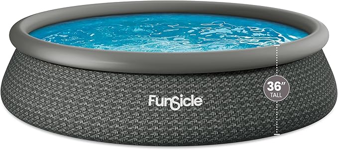 Funsicle Quickset Designer 15' x 36" Round Above Ground Swimming Pool, with FiltraBoost 800 GPH Filter Pump, Type D Filter Cartridge & Repair Patch, Dark Herringbone