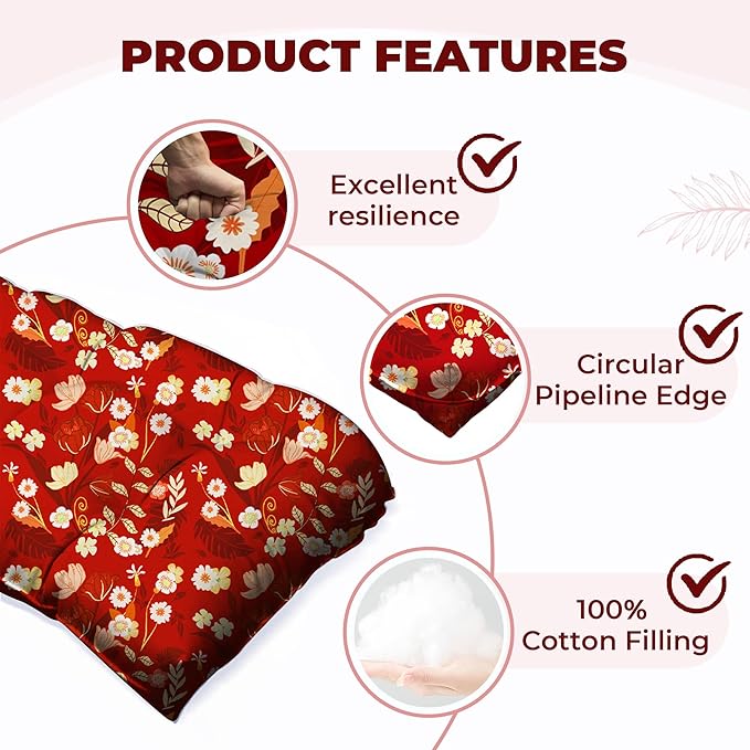 Wicker Chair Cushions of 5 Pieces, Waterproof Outdoor Loveseat Cushion for Wicker Furniture, 1 Love Seat Cushion, 2 U-Shape and 2 Lumbar Pillows for Patio Furniture (Red Flower)