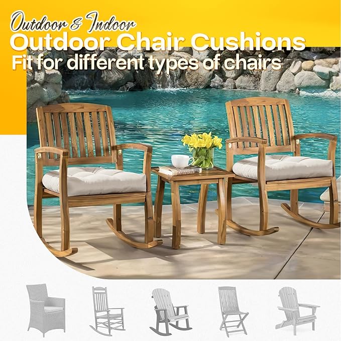 MAGIC ELEPHANT Outdoor Chair Cushions Set of 2, Memory Foam Seat Cushion Pads for Wicker Chair and Patio Furniture, 19 x 19 Inches (Antique White)