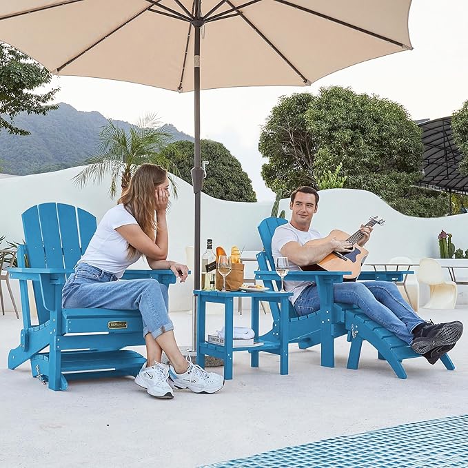 SERWALL Folding Adirondack Ottoman Set of 2, Adirondack Footrest Without Assembly for Adirondack Chair, Aruba Blue