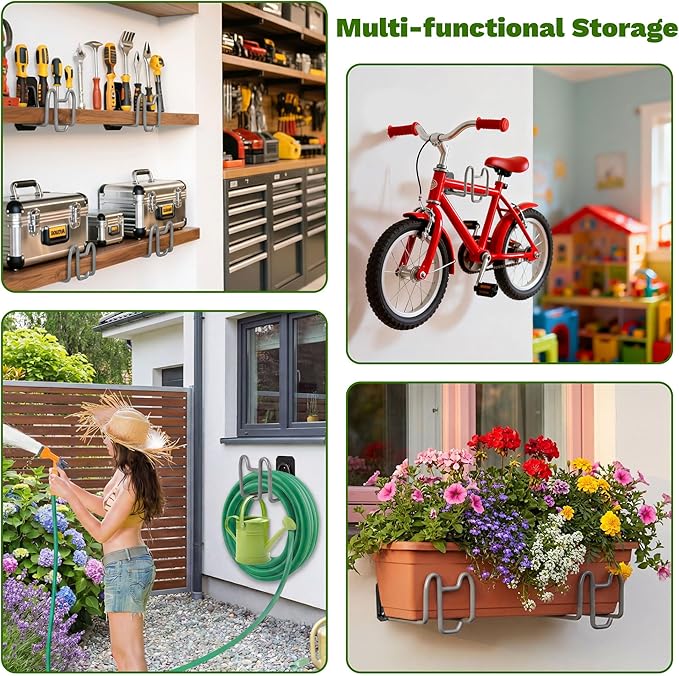 Garden Hose Holder with Hook - Heavy Duty Garden Hose Hanger with Sprayer Storage Design, Wall Mount Water Hose Storage for Outside Yard Lawn and Garage