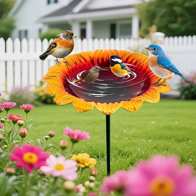 BETTY&SARAH 25 Inch Metal Sunflower Bird Bath for Outside, Small Birdbath Feeder for Outdoor Garden Patio Yard Lawn Decor