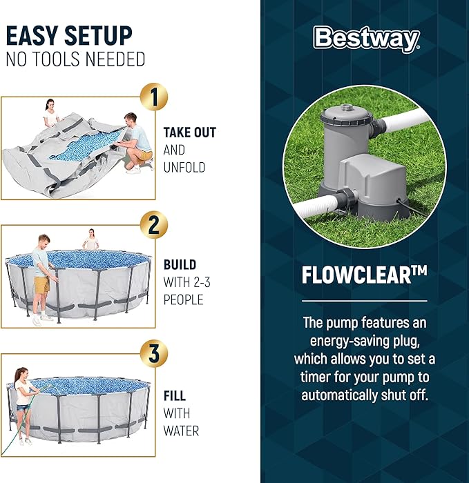 Bestway Steel Pro MAX 18' x 48" Above Ground Pool, Round Metal Frame Outdoor Swimming Pool Set with Filter Pump, Ladder, and Cover, Gray