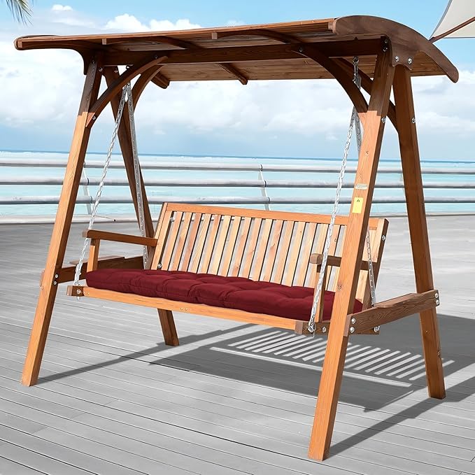 Tufted Bench Cushions for Outdoor Furniture, 59" x 18" Porch Swing Cushions Filled with Foam, Overstuffed Patio Cushions for Bench Loveseat with 2-3 Seats,Thick and Water Resistant, Burgundy