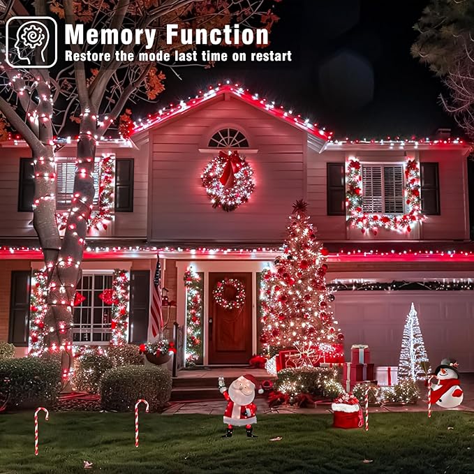 100FT 300 LED Outdoor String Lights, Connectable Christmas Lights Indoor Waterproof with 8 Modes, Plug in Twinkle Fairy Lights Clear Wire for Bedroom Home Wedding Patio Decorations, Red and White