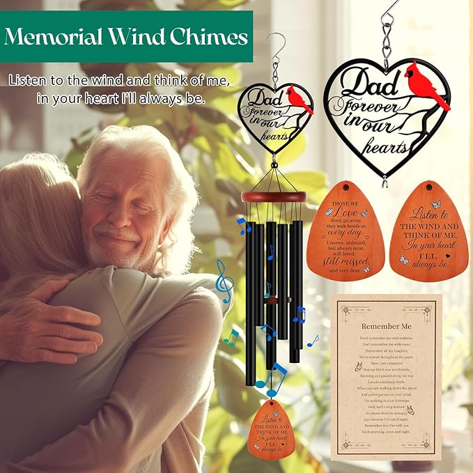 Kathfly Cardinal Wind Chimes for Loss of Loved One, 28" Memorial Wind Chimes for Outside, Cardinal Sympathy Bereavement Condolence Funeral Windchime Gifts for Loss of Father Dad Him