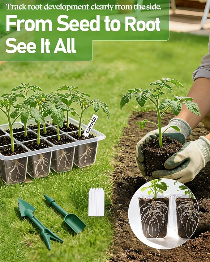 joyhalo 10 Packs Seed Starter Tray with Extra-Tall Humidity Dome 120 Cells Total, Thicken Seed Starter Kit, Greenhouse Germination Kit, Indoor Gardening Plant Trays for Seeds Growing