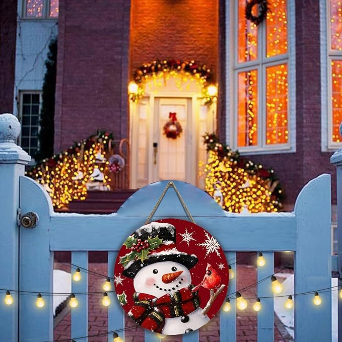 Snowman Xmas Door Sign Cardinal Snowflakes Door Hanger for Porch Wall Decor Winter Holiday Christma Outdoor Hanging Sign