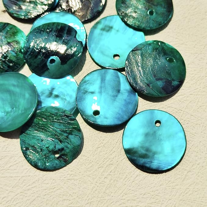 Firstmeet Shell Beads 150pcs Natural 15mm Flat Round Mussel Shell Coin Drop Charm Beads with Iridescent Back for Handcraft Jewelry Making(DIY-1023-Teal-15)
