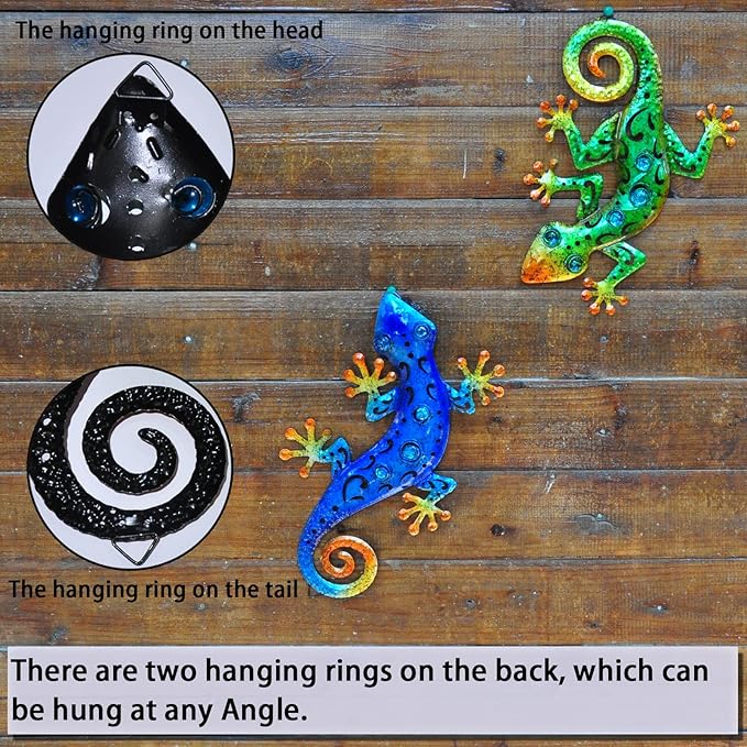 Metal Gecko Wall Decor Lizard Wall Sculpture Garden Art Hanging Indoor Outdoor Suitable for Patio Porch Fence Living Room Patio Decor.