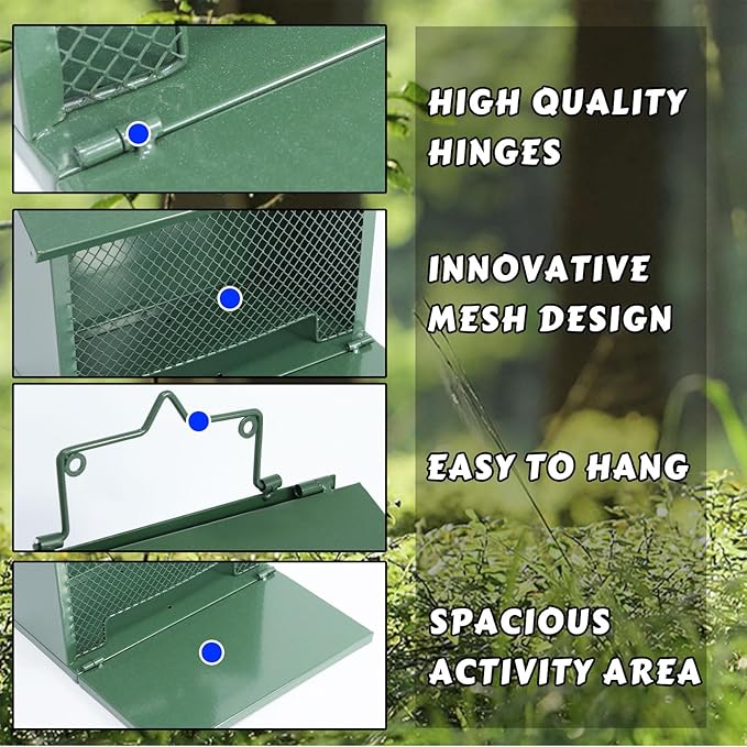 Metal Squirrel Feeder, Squirrel Feeders for Outside Hanging Nesting Box Chipmunk Picnic Table House Outdoors for Corn, Nut, Peanuts Green 1 Pack