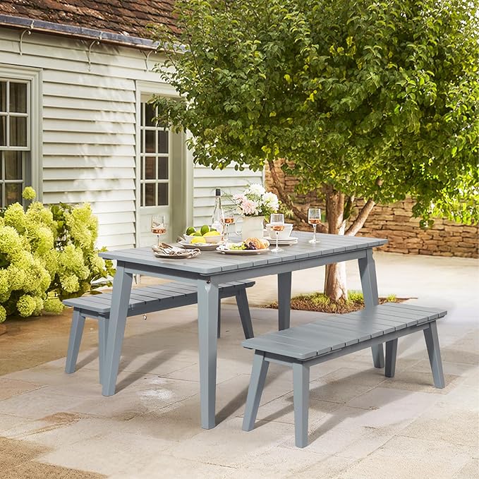 VINGLI Outdoor Wooden Bench, 45” 2-Person Backless Dining Bench, Weatherproof Outdoor Patio Bench for Porch Entryway Garden (2, Gray)