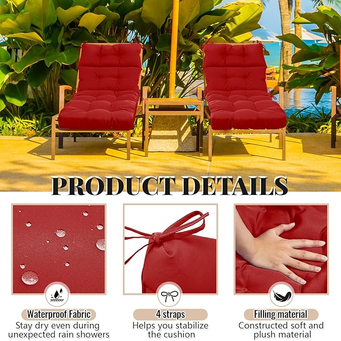 Kigley 4 Pcs Chaise Lounge Cushions 75 x 22 x 5 Inches Soft Lounge Chair Cushion Spring/Summer Seasonal Replacement for Outdoor Indoor Home Office (Red)