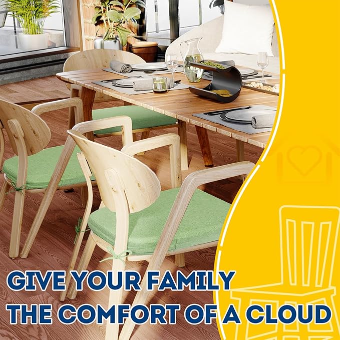 AAAAAcessories D-Shaped Chair Cushions, 2" Thick Dining Chair Pads with Ties and Removable, Machine-Washable Cover, 17" x 16", Set of 2, Pear Green