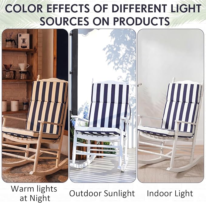 4 Pack Outdoor High Back Chair Cushion, 44 x 20 inches Patio Chair Cushions Waterproof Rocking Cushions Indoor Furniture Seat Pad, Weather Resistant (Stripe,Navy Blue)