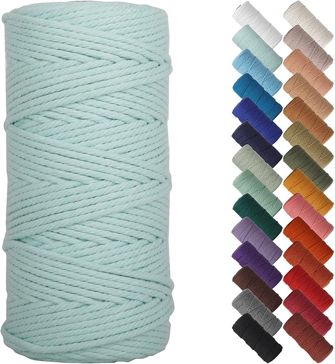 NOANTA Light Blue Macrame Cord 3mm x 109yards, Colored Macrame Rope, Cotton Rope Macrame Yarn, Colorful Cotton Craft Cord for Wall Hanging, Plant Hangers, Crafts, Knitting