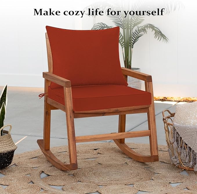 Cozyide Outdoor Chair Cushions 24x24, Washable Patio Furniture Cushions with Removable Cover, Waterproof Outdoor Deep Seat Cushion Set with Non-Slip Ties and Handle, Brick Red