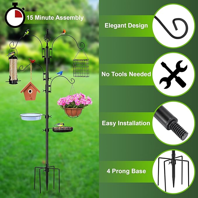Sorbus Outdoor Feeding Station – 7ft Heavy-Duty Feeder Pole with Hangers, Mesh Tray & Bath, Ideal for Wildlife Attraction and Garden Decoration