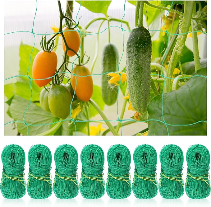 Blulu 8 Pcs Garden Trellis Netting for Climbing Plants 6x16.5 ft Trellis Netting Heavy Duty Mesh Climbing Net Plant Support Vine Net for Vegetables Cucumber Tomato Bean Outdoor Flexible Growing