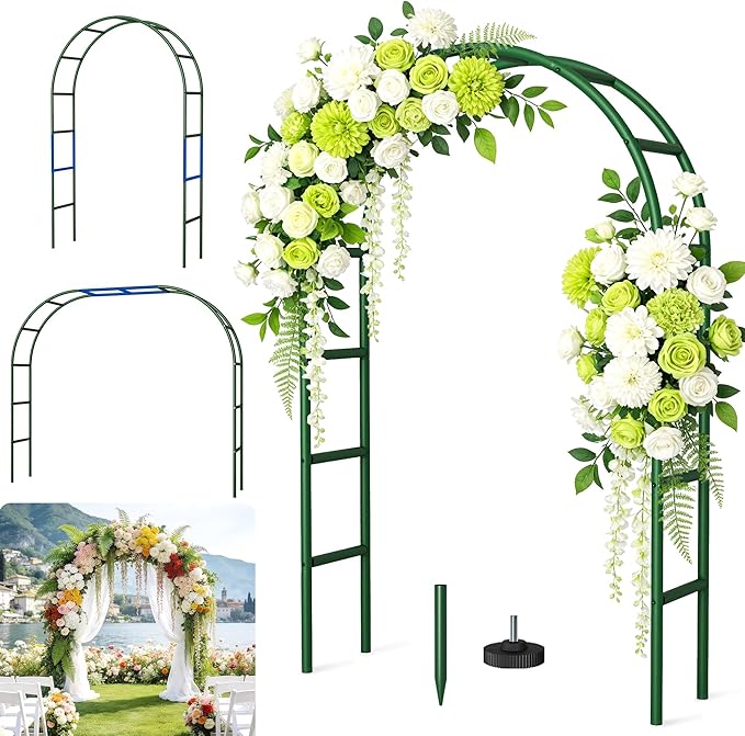 Thickened Rustproof Garden Arch Metal Trellis for Climbing Plants Outdoor, Wedding Arch Garden Arbor Frame Archway 4.9 x8.1 or 5.5 x7.9Ft Flower Arches for Bridal Party Decoration (Green)