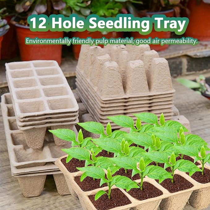 120 Cells Seed Starter Tray, 10 Pack Biodegradable Peat Pots with 100 Labels, Plant Starter Kit for Seedlings