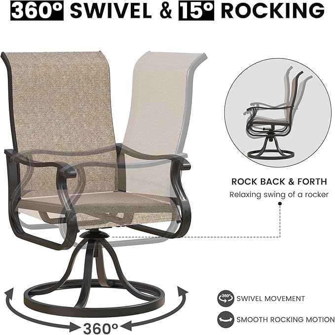 Swivel Patio Chairs Set of 4, Outdoor Dining Chairs with High Back, All-Weather Swivel Rocker Chair for Lawn, Porch or Garden(Brown, 4 PCS)