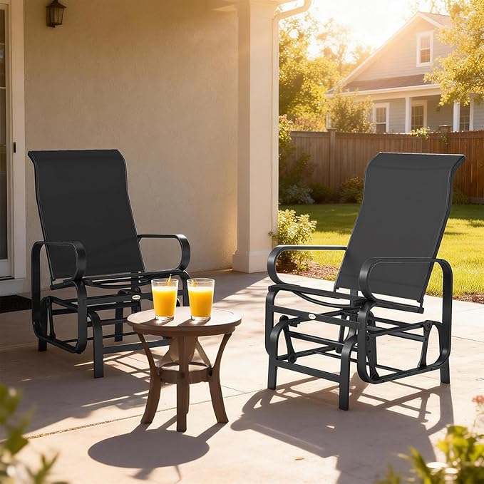 Outsunny Outdoor Glider Chair Set of 2, Gliders for Outside Patio with Smooth Rocking Mechanism and Lightweight Construction for Backyard, Black