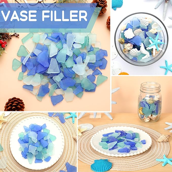 Jetec 25 oz Sea Glass for Crafts Pieces Decor Flat Frosted Sea Glass Vase Filler Crushed for Beach Wedding Party Decor Home Aquarium DIY Craft Supplies(Blue, White, Green)