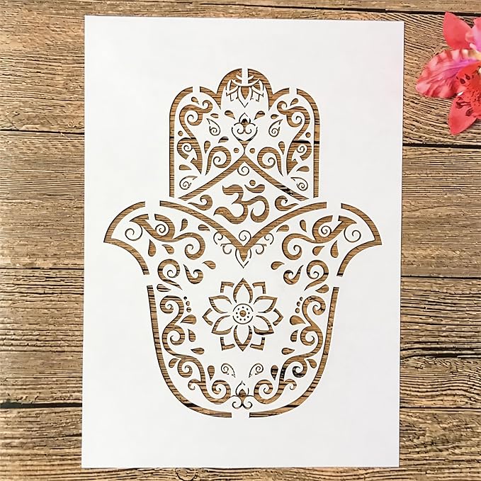 TIAMECH A4 Reusable Mandala Hand Stencil for Painting - Palm Layering Template, DIY Wall Art, Wood Furniture, Scrapbook & Crafts (8.3x11.7inch)