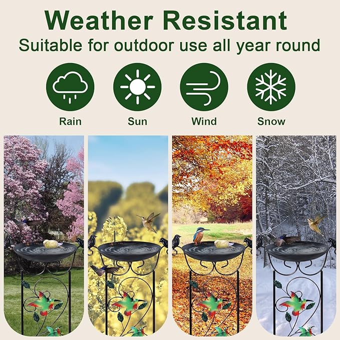 hogardeck 35” Metal Bird Bath with Garden Trellis for Climbing Plants Outdoor, Vintage Detachable Decorative Birdbath Bowl, Metal Plant Support for Climbing Flowers