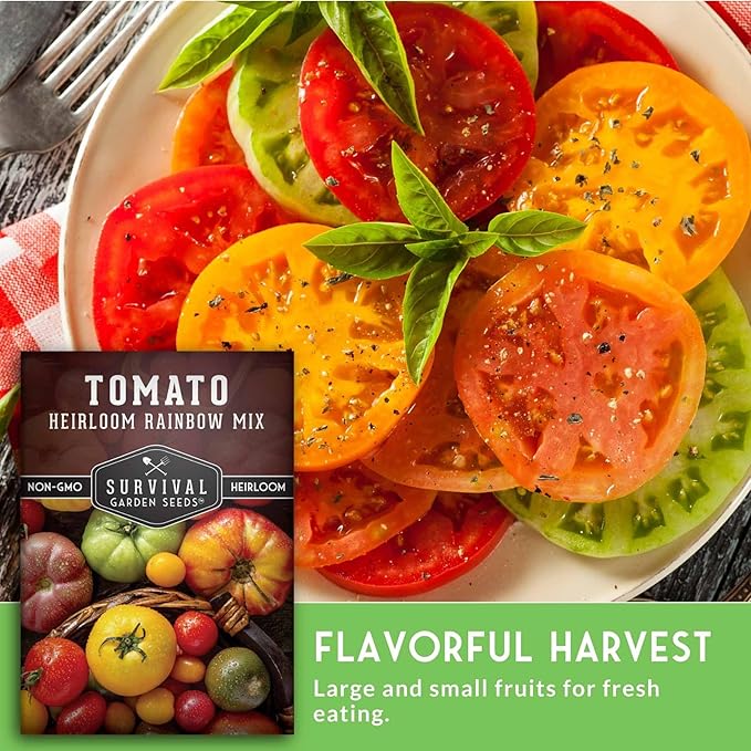 Heirloom Rainbow Mix Tomato Seeds for Planting - Colorful Heirloom Tomato Seed Variety Pack, High Yield Garden Tomatoes, Non-GMO Open Pollinated - Survival Garden Seeds (1 Pack)