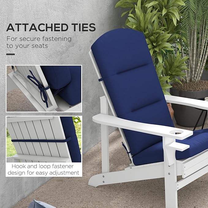 Outsunny 2 Piece Adirondack Chair Cushions, 59 x 20.5 x 2 inch Outdoor Chair Cushions for Fire Pit Chairs with Seat, Back, Ties, Water Repellent Replacement Patio Seat Pads, Blue