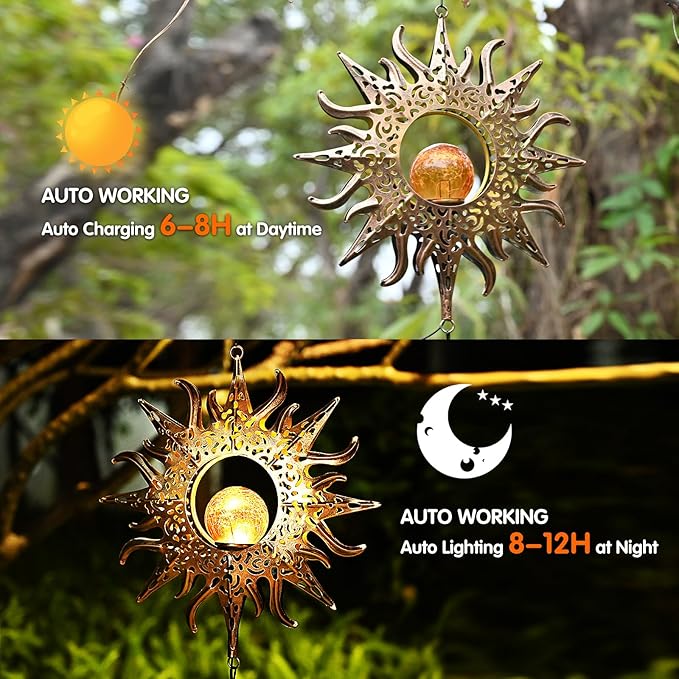Solar Sun Wind Chimes 46" Long Outdoor, Waterproof Sun Wind Bells Light with Crackle Glass Ball for Outside, Clearance Unique Gifts for Mother's Day, Birthday, Women, Girls, Garden Decor