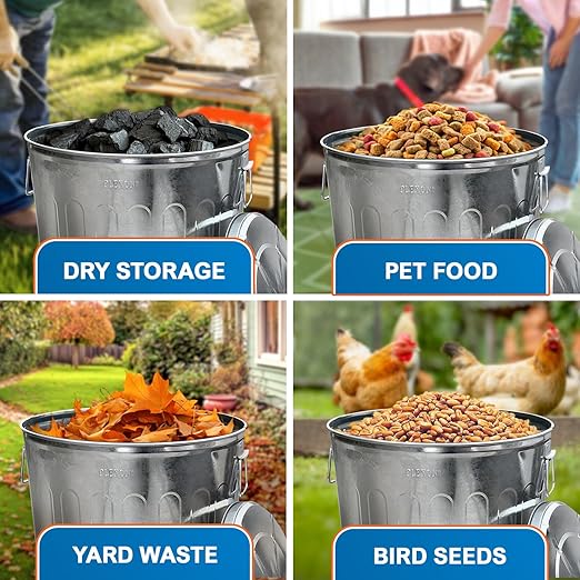 Plexon 20 Gallon Metal Trash Can with Lid Outdoor 20 Gal Galvanized Trash Can with lid Large Metal Garbage Bucket for Feed Ash Storage Garage Farmhouse, Galvanized Steel