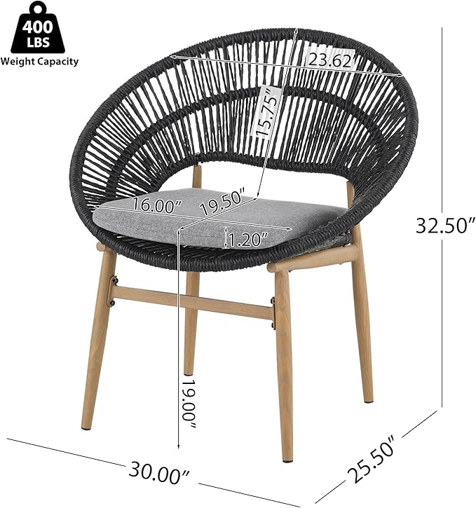 Christopher Knight Home Cyril Papasan Chair Set of 2, Patio Wicker Dining Chair, Patio Furniture Set, Comfy Reading Single Sofa with Cushion, Light Brown+Dark Gray