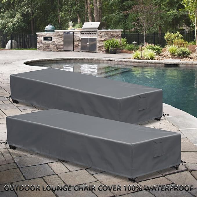 Waterproof Patio Lounge Chair Cover 1 Pack Outdoor Chaise Lounge Covers 600D Weather Resistant Material, UV Protection, Windproof Design Outside Furniture Covers 80" x 28" x 14" H,Grey