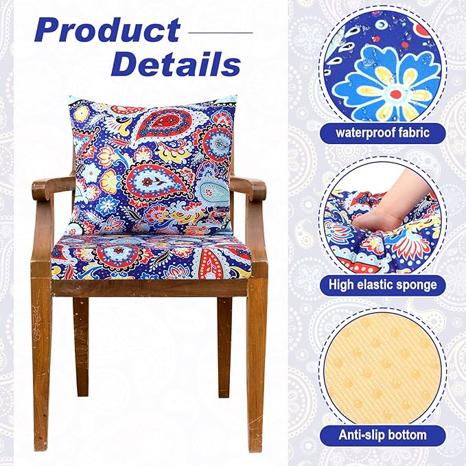 Hoteam 4 Set Outdoor Chair Patio Cushions Deep Seat Waterproof Chair Cushions 20 x 20 Inch for Patio Furniture Set Replacement Removable Seat and Back(Paisley)
