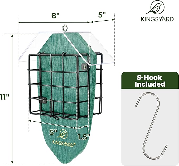 Kingsyard Double Suet Feeder for Outdoors Hanging, Recycled Plastic Tail-Prop Suet Bird Feeders with Rainproof Roof, Great for Woodpecker Chickadee Nuthatch (Green)
