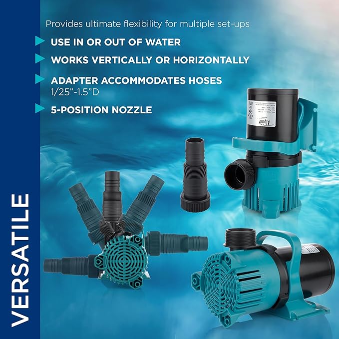 Alpine Corporation PEG3000 | 3000 GPH Vortex Energy-Saving Submersible Pump — Durable & Efficient Design for Ponds, Waterfalls & Fountains — Black/Teal