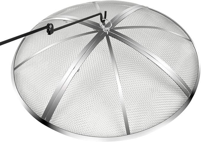 40 Inch Fire Pit Spark Screen,Stainless Steel Fire Pit Screen Cover with Handle&Poker,Outdoor Fire Pit Screen Cover Round Mesh Lid Heavy-Duty for Backyard/Beach/RV Camping