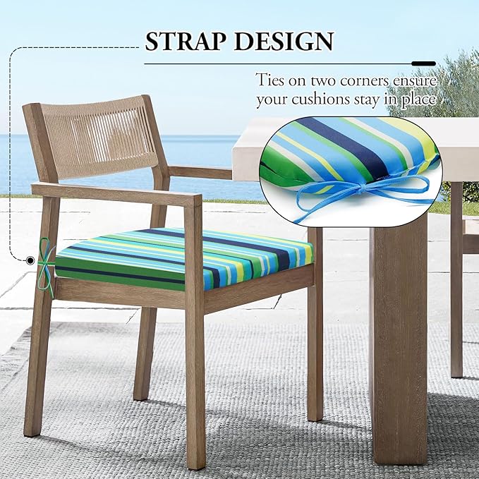 Wellsin Outdoor Chair Cushions for Patio Furniture - Patio Chair Cushions Set of 6 - Water Resistant Round Corner Outdoor Seat Cushions 17"X16"X2", Stripe 01