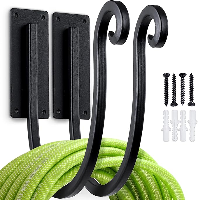 Garden Hose Holder Outside: 2 Pack Wall Mount Water Hose Holder - Heavy Duty Garden Water Hose Hanger for Outside Hose Storage