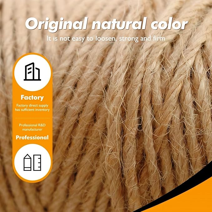 3MM Natural Jute Twine String — 328Ft Brown Durable Jute Rope, Used for Hand Crochet, Climbing Plant, Gardening Flowers, Home Decorations, Art Crafts Gift Packaging, Weddings, Christmas