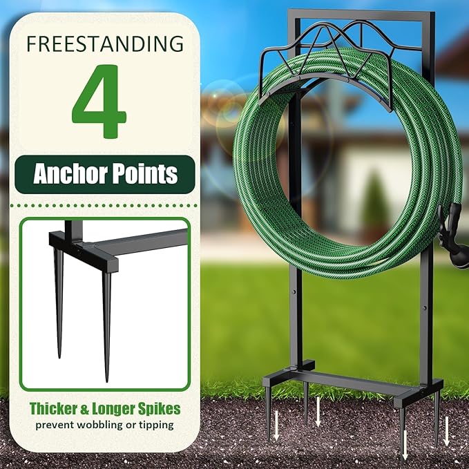 Freestanding Garden Hose Holder - Heavy Duty Metal Water Hose Holder for Outside, Detachable Hose Rack & Storage Hanger, 160FT Capacity for Lawn & Yard, Black