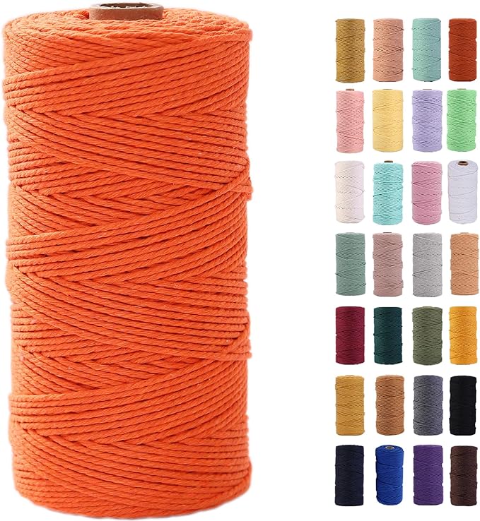 MAOQIAN Orange Macrame Cord 2mm x 220Yards,Colored Cotton Rope Colorful Cotton Cord Soft Craft Cord Twine for Wall Hanging Plant Hangers Crafts Decorative Projects