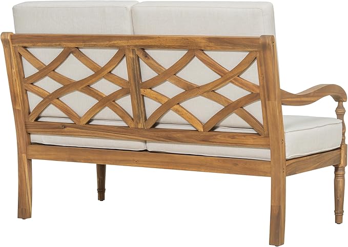 Christopher Knight Home Alice Acacia Wood Outdoor Loveseat, Wooden Patio Loveseat Sofa, Patio Furniture 2-Seater Sofa with Thick Cushions, Comfy Lounge Sofa Outdoor for 2 People, Beige + Natural